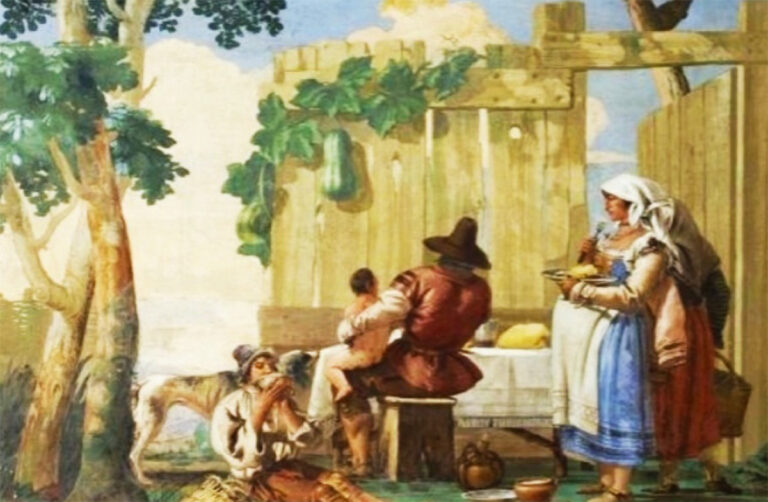 Giandomenico Tiepolo: Pranzo all’aperto di una famiglia di contadini