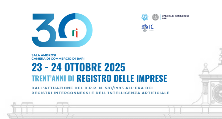 Trent’anni di Registro delle Imprese, a Bari da domani il convegno nazionale