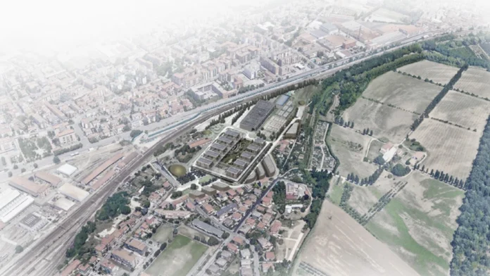 Rendering della proposta Adige Living nell’area degli ex Docks a Porto San Pancrazio, diffuso a settembre 2026