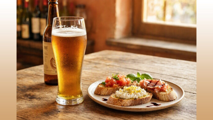 Birra e bruschette sul tavolo, immagine della riflessione sulla psicologia del tifo