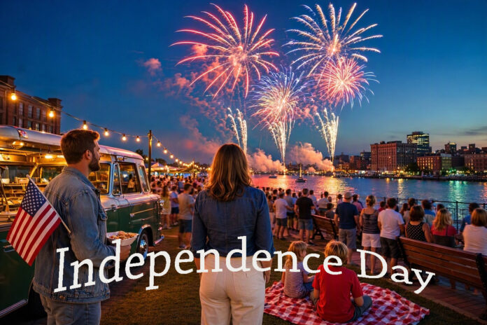 Fuochi d’artificio per Independence Day, immagine della riflessione sull’indipendenza europea