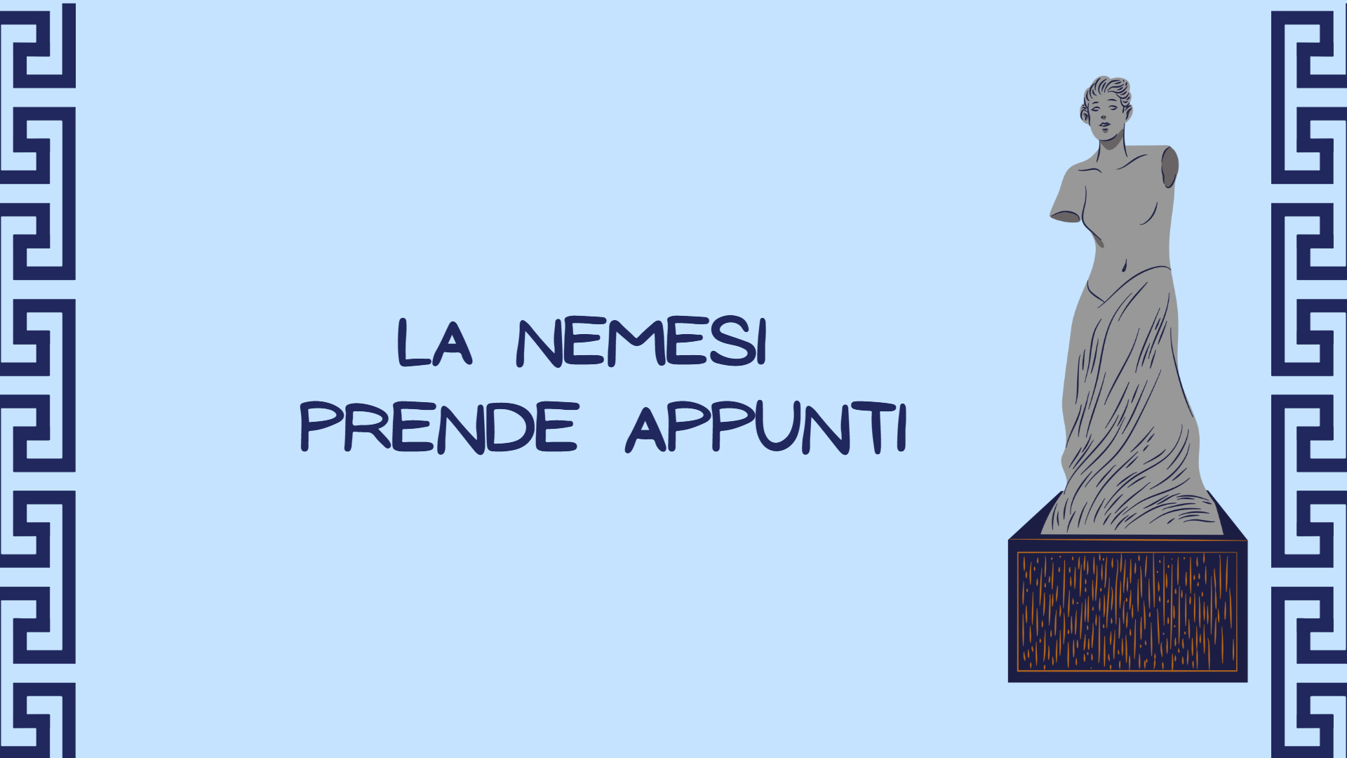 Alleanze e fiducia: illustrazione con statua e scritta La Nemesi prende appunti