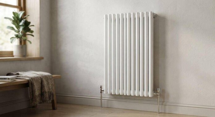 Termosifone bianco in un ambiente domestico, immagine illustrativa sul riscaldamento