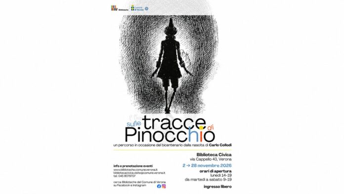 Pinocchio: locandina della mostra alla Biblioteca Civica di Verona dal 2 al 28 novembre 2026
